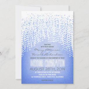 rustic string lights blue wedding invitations