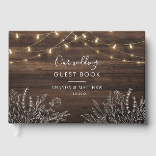 Rustic String Lights Botanical Wedding Guest Book