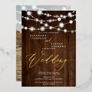 Rustic string lights brown wood photo wedding