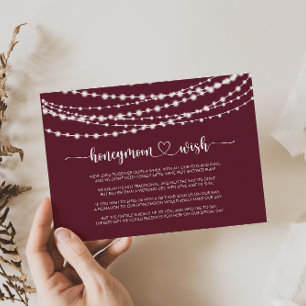 Rustic String Lights Burgundy Honeymoon Wish  Enclosure Card