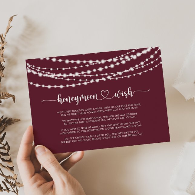 Rustic String Lights Burgundy Honeymoon Wish  Enclosure Card (Creator Uploaded)