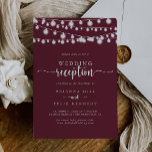 Rustic String Lights Burgundy Wedding Reception   Invitation<br><div class="desc">This rustic string lights burgundy wedding reception invitation is perfect for a simple post elopement party. The design features beautiful hand-painted string lights in a burgundy background.

RSVP cards are sold separately,  or you can the RSVP details to the back or bottom of the card.</div>