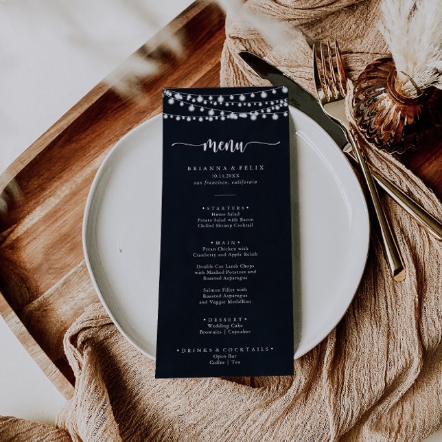 Rustic String Lights Calligraphy Dinner Menu (Creator Uploaded)
