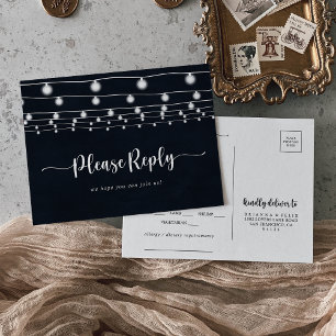 Rustic String Lights Calligraphy Menu Choice RSVP  Postcard