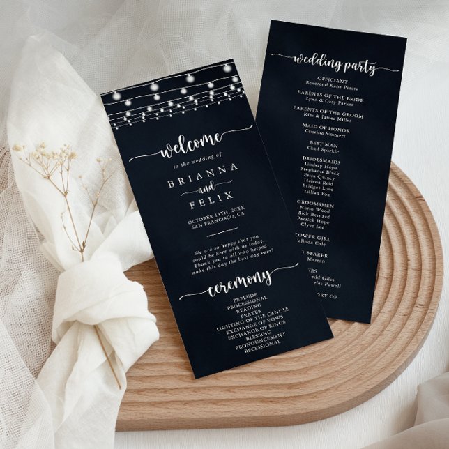 Rustic String Lights Calligraphy Wedding Program Programme (Creator Uploaded)