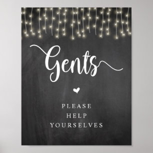 Rustic String Lights, Chalkboard, Gents Washroom Poster