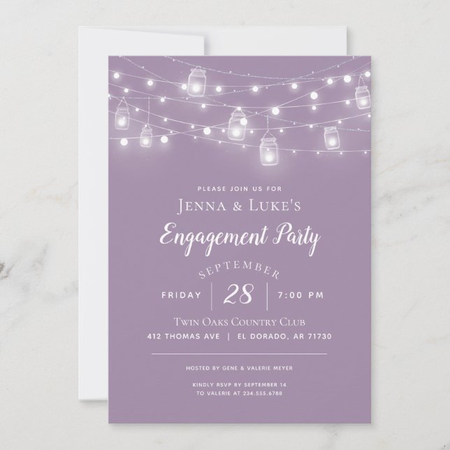 Rustic String Lights Engagement Party Invitation (Front)