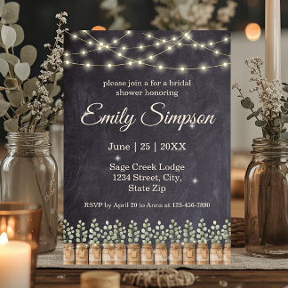 Rustic String Lights Eucalyptus Bridal Shower Invitation