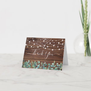 Rustic String Lights Eucalyptus Greenery Wedding Thank You Card