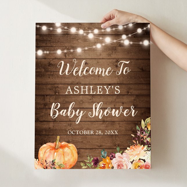 Rustic String Lights Fall Pumpkin Baby Shower Poster (Creator Uploaded)