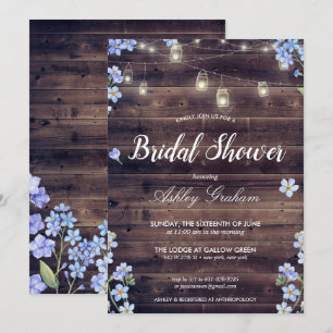 Rustic String Lights Floral Barnwood Bridal Shower Invitation
