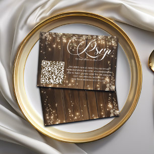 Rustic String Lights Floral QR Code Wedding RSVP Card