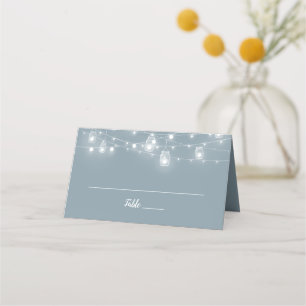 Rustic String Lights Folded Wedding Place Cards