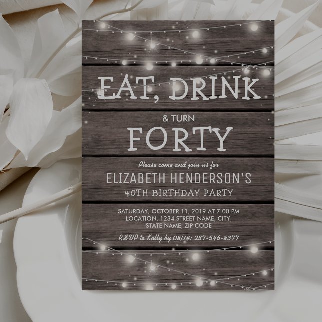Rustic String Lights Forty Birthday Party | 40th Invitation (Creator Uploaded)