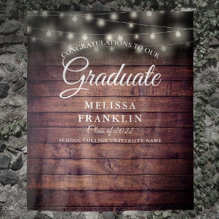 Rustic String Lights Graduation Party Backdrop Tapestry