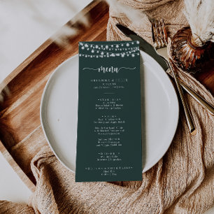 Rustic String Lights Green Dinner Menu