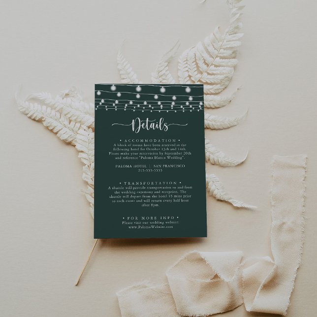 Rustic String Lights Green Wedding Details  Enclosure Card (Creator Uploaded)