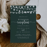 Rustic String Lights Green Wedding Reception   Invitation<br><div class="desc">This rustic string lights green wedding reception invitation is perfect for a simple post elopement party. The design features beautiful hand-painted string lights in a green background.

RSVP cards are sold separately,  or you can the RSVP details to the back or bottom of the card.</div>