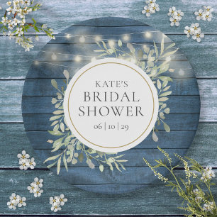 Rustic String Lights Greenery Bridal Shower Paper Plate