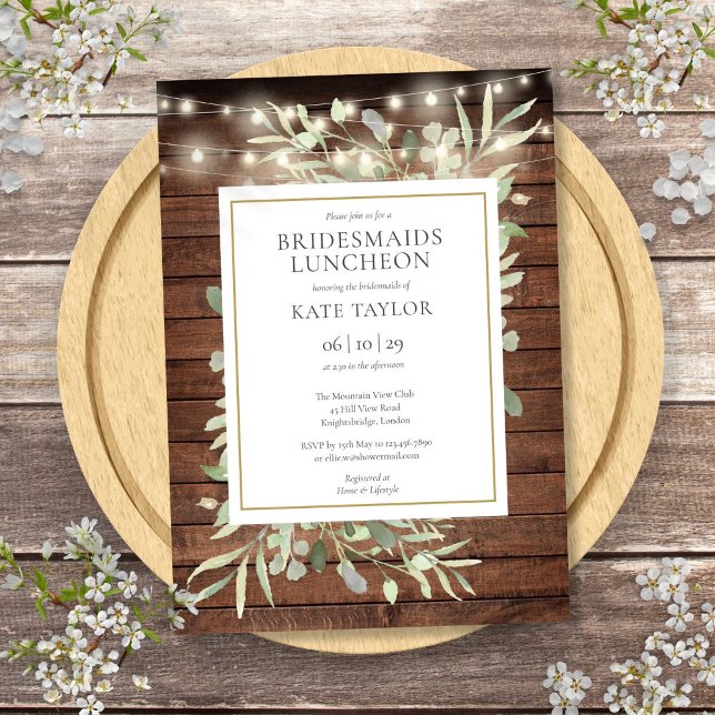 Rustic String Lights Greenery Bridesmaids Luncheon Invitation (Rustic String Lights Greenery Bridesmaids Luncheon Invitation)