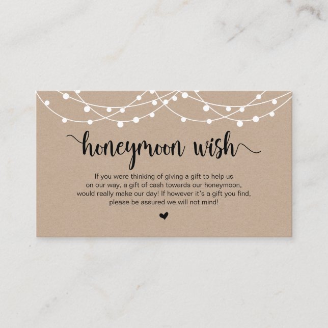 Rustic String Lights, Kraft, Honeymoon Wish Enclosure Card (Front)