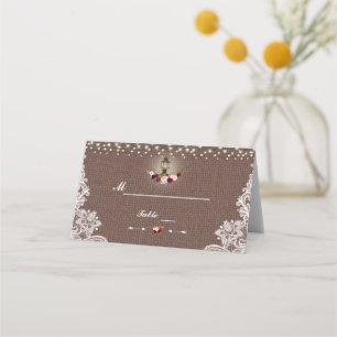 Rustic String Lights Lace Burlap Table Number Place Card