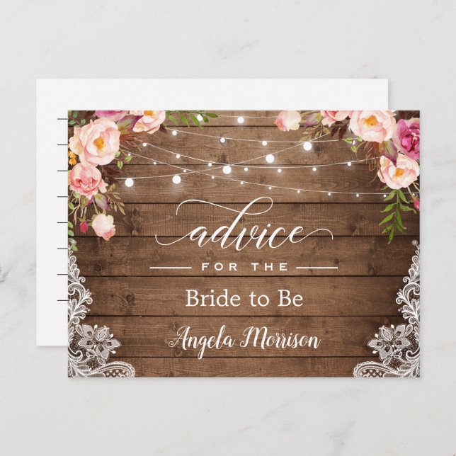 Rustic String Lights Lace Floral Advice Card (Front/Back)