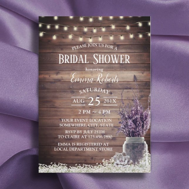 Rustic String Lights Lavender Floral Bridal Shower Invitation (Creator Uploaded)