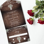 Rustic String Lights Mason Jar Floral Wedding All In One Invitation<br><div class="desc">This all-in-one wedding design features dainty watercolor baby's breath flowers in a mason jar vase on a rustic wood background with string lights. Click the customise button for more flexibility in modifying the text. Variations of this design, different paper types, as well as coordinating products are available in our shop,...</div>