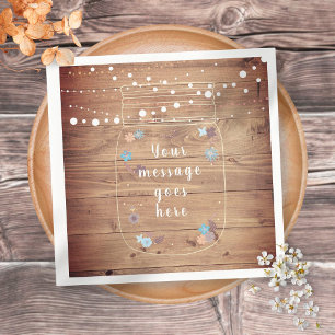 Rustic String Lights Mason Jar Peronalized Napkin