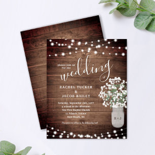 Rustic String Lights Mason Jar Wedding Invitation