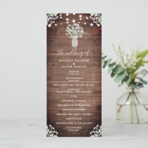 Rustic String Lights Mason Jar Wedding Programme