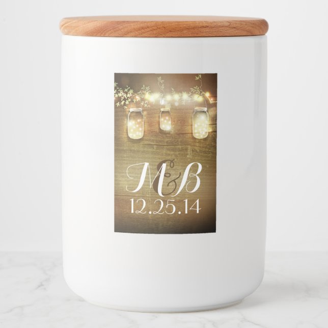 Rustic String Lights Mason Jars Barn Wood Food Label (Front)