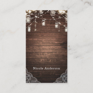 Rustic String Lights Mason Jars Lace Country Glam Business Card