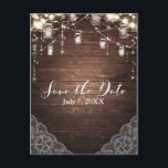 Rustic String Lights Mason Jars Lace Save the Date Announcement Postcard<br><div class="desc">Rustic String Lights Mason Jars Lace Save the Date Postcard. Customise with any text.</div>