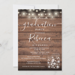 Rustic String Lights Mason Jars Script Graduation Invitation