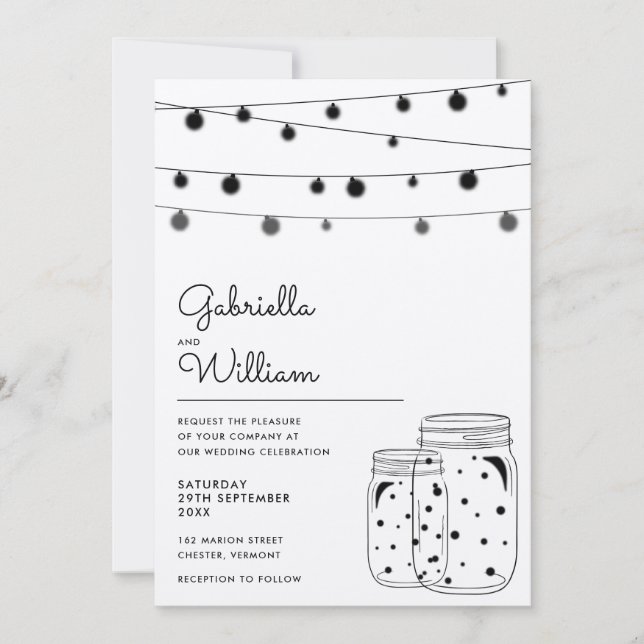 Rustic String Lights Mason Jars Wedding Invitation (Front)