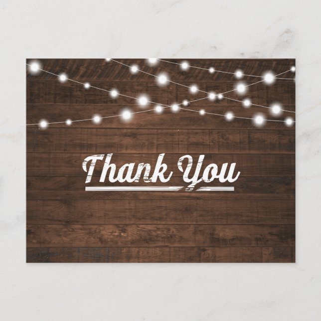 Rustic String Lights Modern Thank You Postcard (Front)