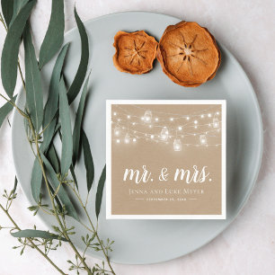 Rustic String Lights Mr. and Mrs. Wedding Monogram Napkin