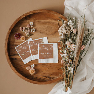 Rustic String Lights Mr. and Mrs. Wedding Monogram Napkin