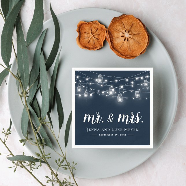 Rustic String Lights Mr. and Mrs. Wedding Monogram Napkin (Creator Uploaded)