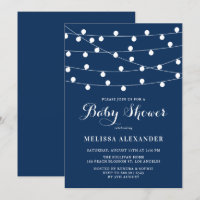Rustic String Lights Navy Blue Baby Shower Brunch