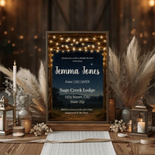 Rustic String Lights Night Sky Bridal Shower Invitation