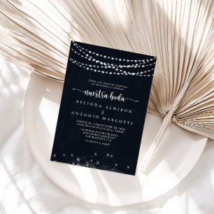 Rustic String Lights Nuestra Boda Wedding Invitation
