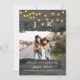 Rustic String Lights Photo Save the Date Card