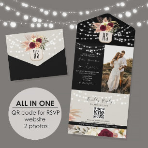 Rustic String Lights Photo Wedding All In One Invitation