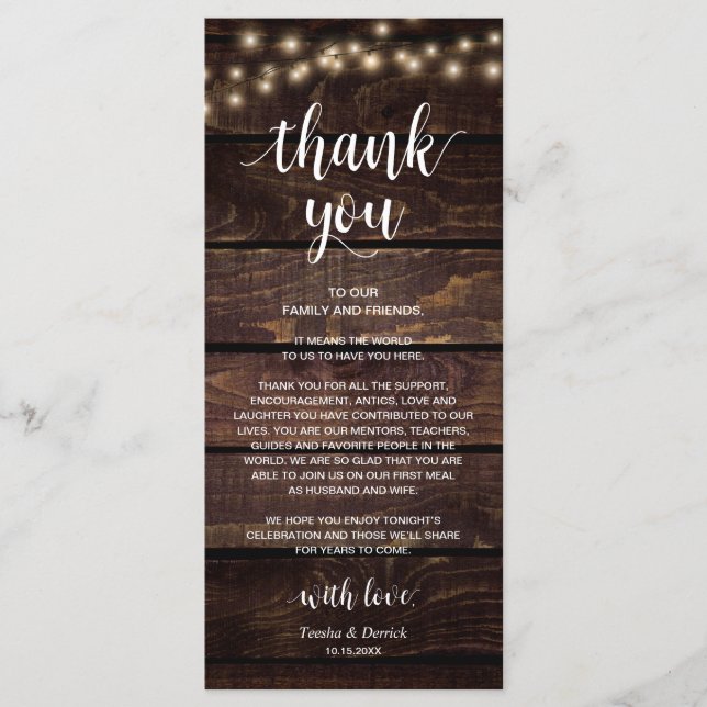 Rustic String Lights, Place Setting Thank You Card (Front)