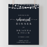 Rustic String Lights Rehearsal Dinner Welcome Sign<br><div class="desc">This rustic string lights rehearsal dinner welcome sign is perfect for a simple wedding rehearsal. The design features beautiful hand-painted string lights in a dark blue background.</div>