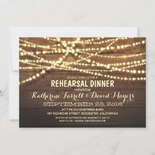 Rustic String Lights Romantic Rehearsal Dinner Invitation