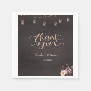 Rustic String Lights Roses Thank You Card Napkin